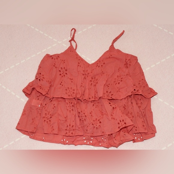 Venus Women’s Tank Blouse Size 10 Eyelet Spring Summer Wear Coral - Picture 2 of 4